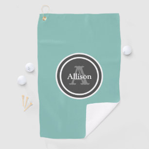 Toalla De Golf Monograma Nombre Verde azulado Personalizado Mujer