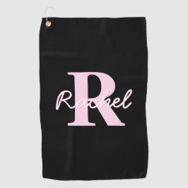 Toalla De Golf Monograma personalizable lindo | Rosa claro y negr