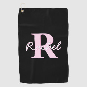 Toalla De Golf Monograma personalizable lindo Rosa claro y negr
