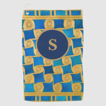 Monograma personalizado antiguo egipcio azul dorad