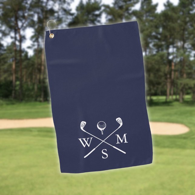 Toalla De Golf Monograma Personalizado Azul Marino (Custom Monogram Navy Blue Golf Towel)