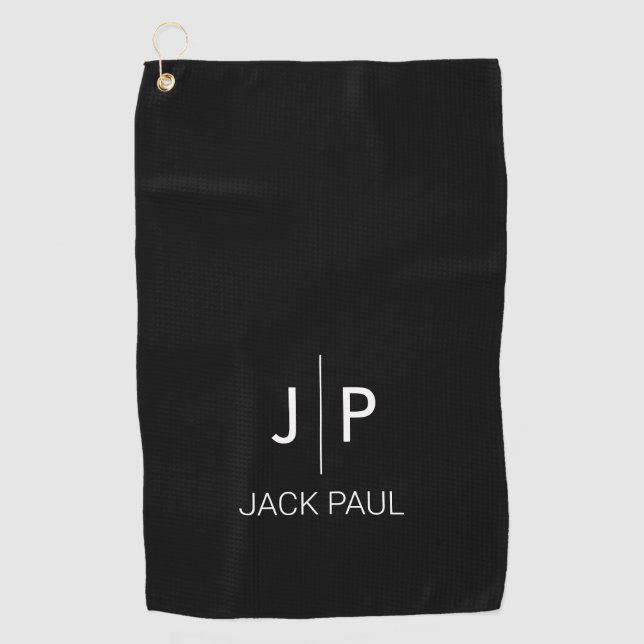 Toalla De Golf Monograma personalizado blanco negro elegante clás (Anverso)