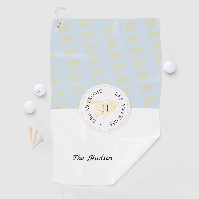 Toalla De Golf Monograma personalizado de abeja dorada asombrosa (In situ)