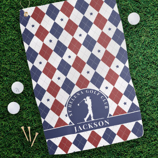 Toalla De Golf Monograma personalizado de estrellas azules rojas 