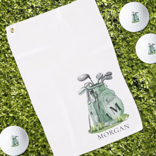 Toalla De Golf Monograma personalizado de golfista en verde
