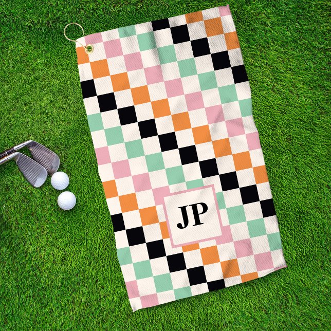 Toalla De Golf Monograma Personalizado de tablero de cheques retr (Subido por el creador)