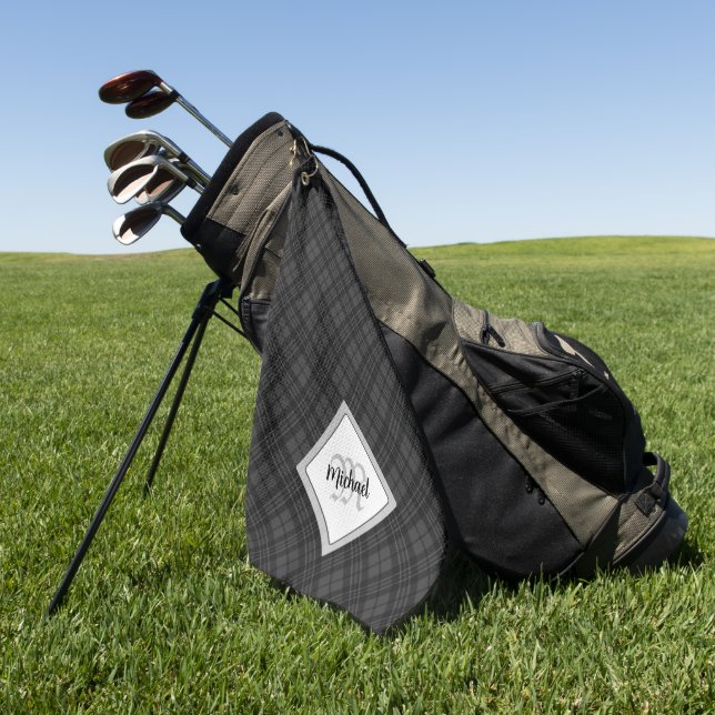 Toalla De Golf Monograma personalizado del blanco negro de moda (Verde)