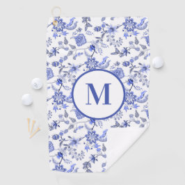 Toalla De Golf Monograma Personalizado Floral Antiguo Azul Blanco