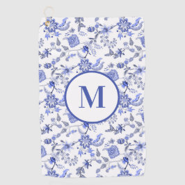 Toalla De Golf Monograma Personalizado Floral Antiguo Azul Blanco