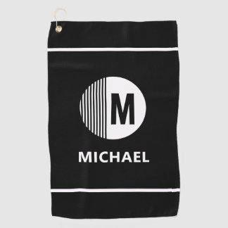 Toalla De Golf Monograma personalizado negro y blanco con nombre
