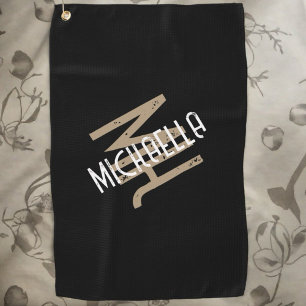 Toalla De Golf Monograma personalizado nombre beige blanco negro