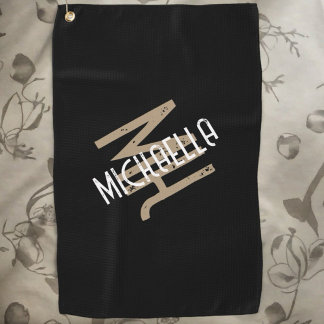Toalla De Golf Monograma personalizado nombre beige blanco negro