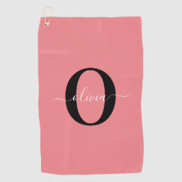 Toalla De Golf Monograma personalizado Nombre del guión negro ros