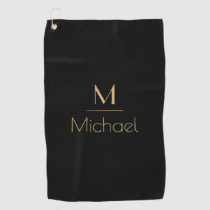 Toalla De Golf Monograma Personalizado Nombre Negro y Dorado