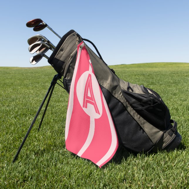 Toalla De Golf Monograma Personalizado Rosa Rojo a Rayas (Verde)