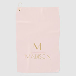 Toalla De Golf Monograma Personalizado Rosa y Dorado Nombre