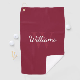 Toalla De Golf Monograma personalizado y nombre rojo borgoña