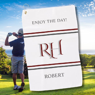 Toalla De Golf Monograma personalizado y nombre rojo gris blanco