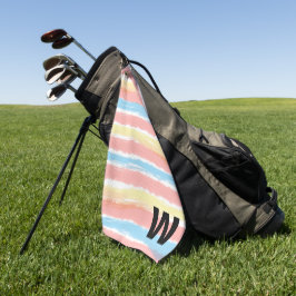 Toalla De Golf Monograma Rosa Azul Amarillo Blanco Acuarela Rayas