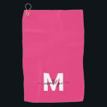 Toalla De Golf Monograma Rosa Brillante<br><div class="desc">Crea tu propia toalla de golf personalizada con monograma de nombre en letra cursiva moderna rosa. Esta toalla de golf femenina ahora cuenta con un vibrante fondo magenta para un toque audaz y divertido de color. El diseño incluye una inicial blanca limpia combinada con un nombre en letra cursiva negra...</div>