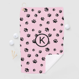 Toalla De Golf Monograma Rosa con Huellas de Pata Negras