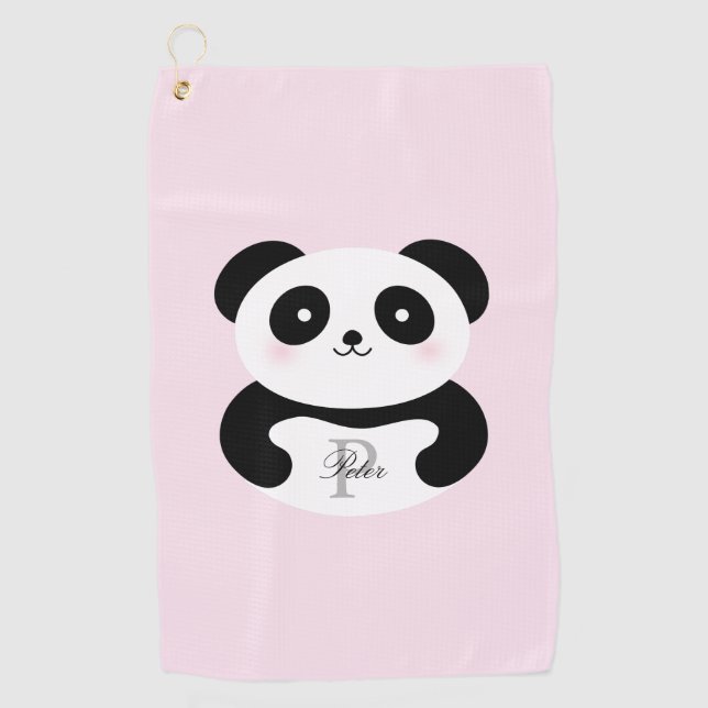Toalla De Golf Monograma rosa de panda bebé de niña (Anverso)
