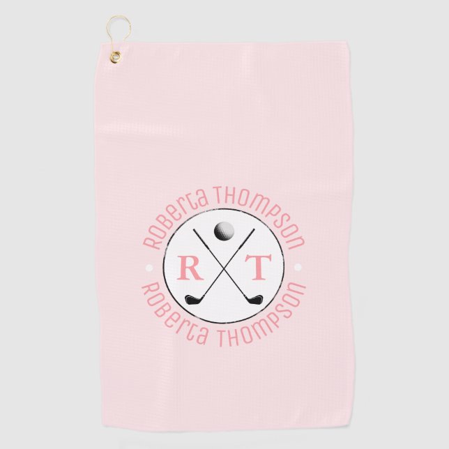 Toalla De Golf Monograma rosa femenino de dos iniciales (Anverso)