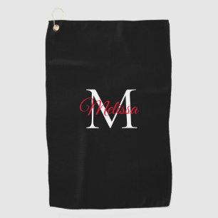 Toalla De Golf Monograma simple moderno negro rojo