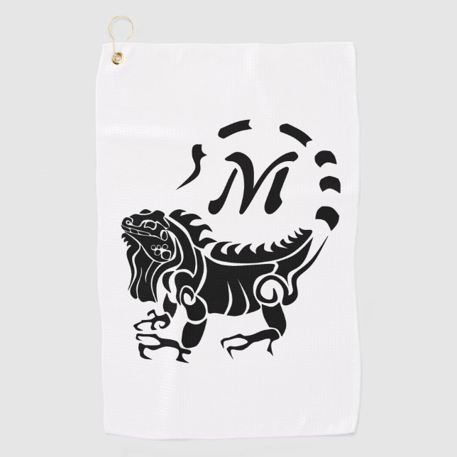Toalla De Golf Monograma tribal de iguana (Anverso)