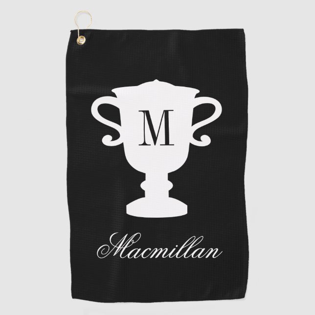 Toalla De Golf Monograma trofeo de nombre elegante personalizado (Anverso)