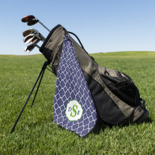Toalla De Golf Monograma verde de Quatrefoil de los azules