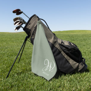 Toalla De Golf Monograma verde de sabio personalizado inicial