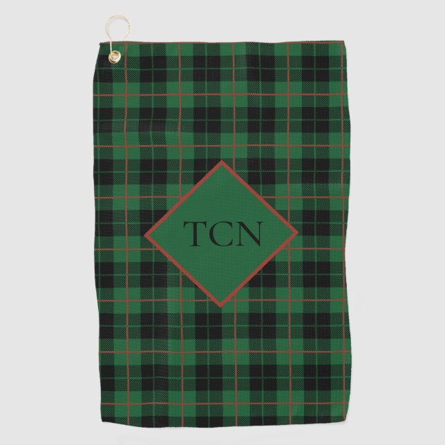 Toalla De Golf Monograma Verde Rojo Tartán Escocia (Anverso)
