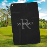 Toalla De Golf Monograma y nombre de bricolaje de moda, texto gri<br><div class="desc">Personalice con su monograma y nombre en texto gris sobre fondo negro. Este elegante y moderno diseño clásico le da un gran regalo.</div>