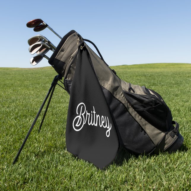 Toalla De Golf Monograma y nombre personalizados de blanco negro  (Verde)