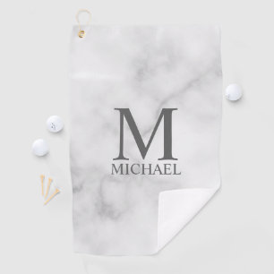 Toalla De Golf Monograma y nombre personalizados de mármol blanco
