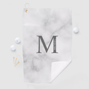 Toalla De Golf Monograma y nombre personalizados de mármol blanco