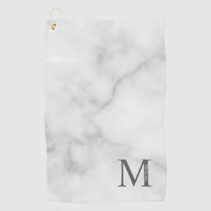 Toalla De Golf Monograma y nombre personalizados de mármol blanco
