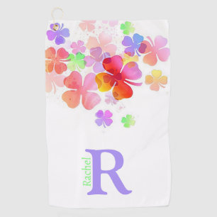 Toalla De Golf Monogramación de coloridos trapos de cuatro hojas