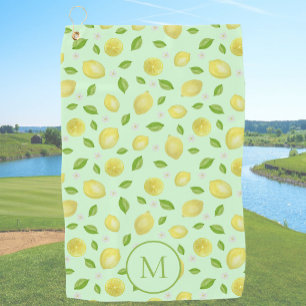 Toalla de Golf Monogramada Amarilla Limones Verdes