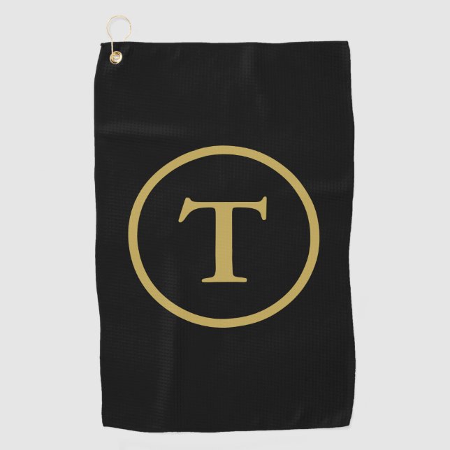 Toalla De Golf Monogramado clásico negro y oro (Anverso)