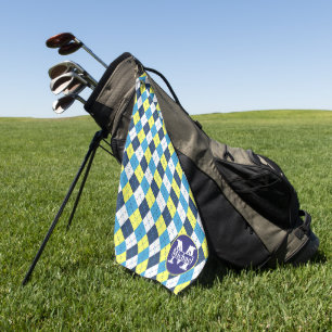 Toalla De Golf Monogramado de arenque de frambuesa azul preppy