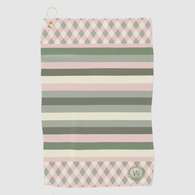 Toalla De Golf Monogramado rosa y verde (Anverso)