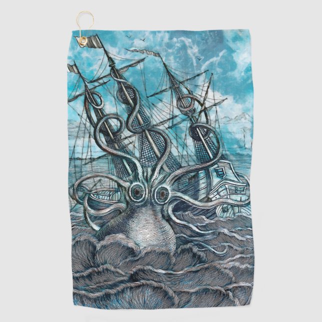 Toalla De Golf Monstruo marino Octopus Blue Sea (Anverso)