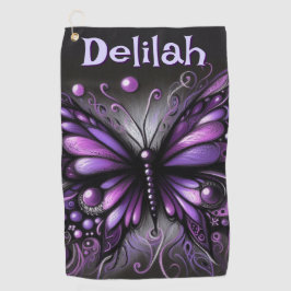 Toalla De Golf Morado gótico de mariposa negra personalizado