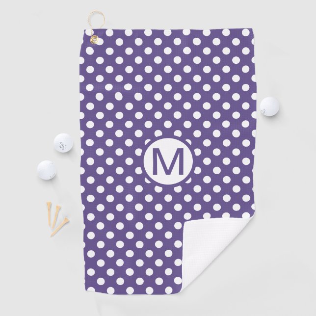 Toalla De Golf Morado violeta con puntos de polka blanco Monogram (In situ)