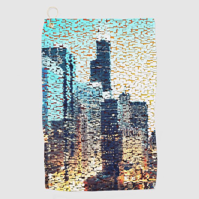 Toalla De Golf Mosaico azul de gran ciudad construida (Anverso)