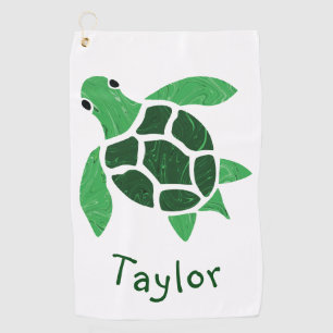 Toalla De Golf Mosaico de la tortuga marina verde Jade con nombre