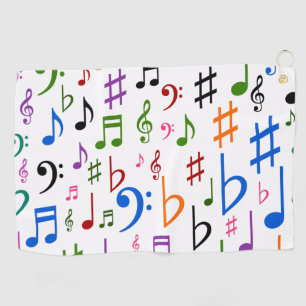 Toalla De Golf Muchas notas musicales y símbolos coloridos