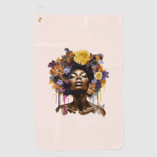 Toalla De Golf Mujer afroamericana con pelo afro floral (3)
